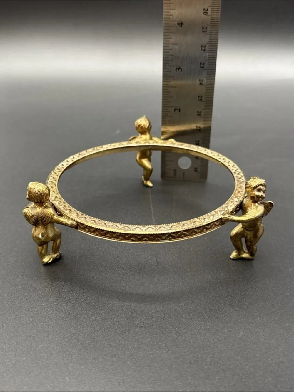 Vintage Ormolu Brass Cherub Stand Plant Candle Bowl Ornate Hollywood Regency